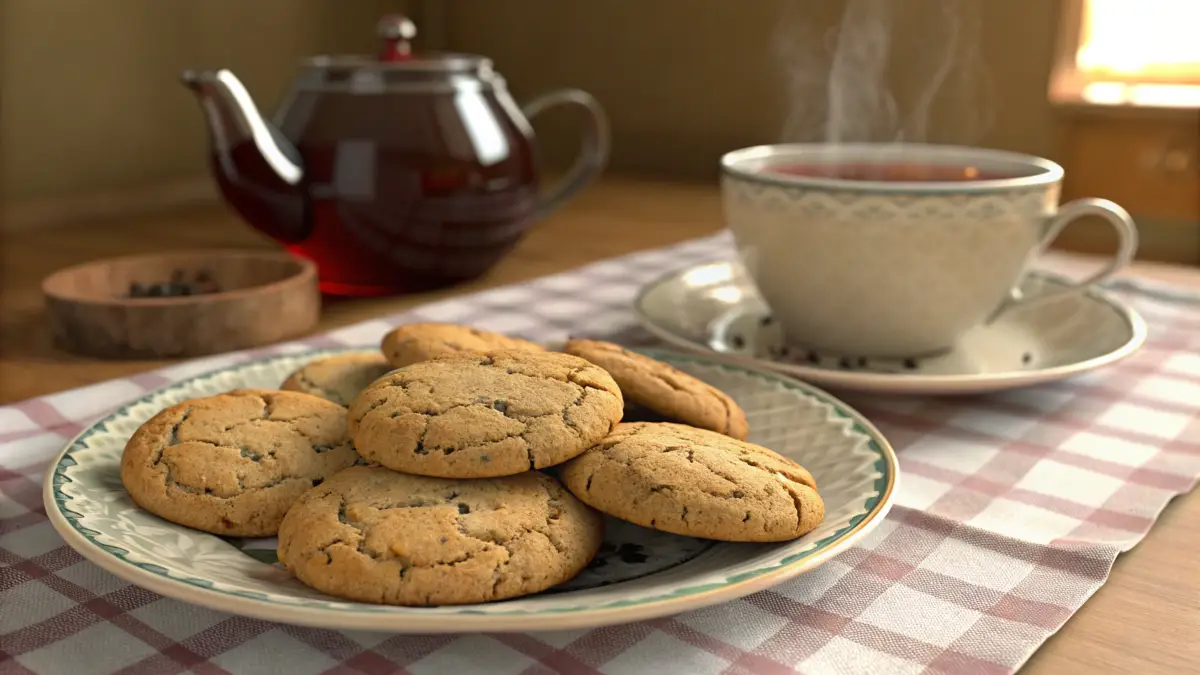 Freshly baked Earl Grey Cookies with a cup of tea