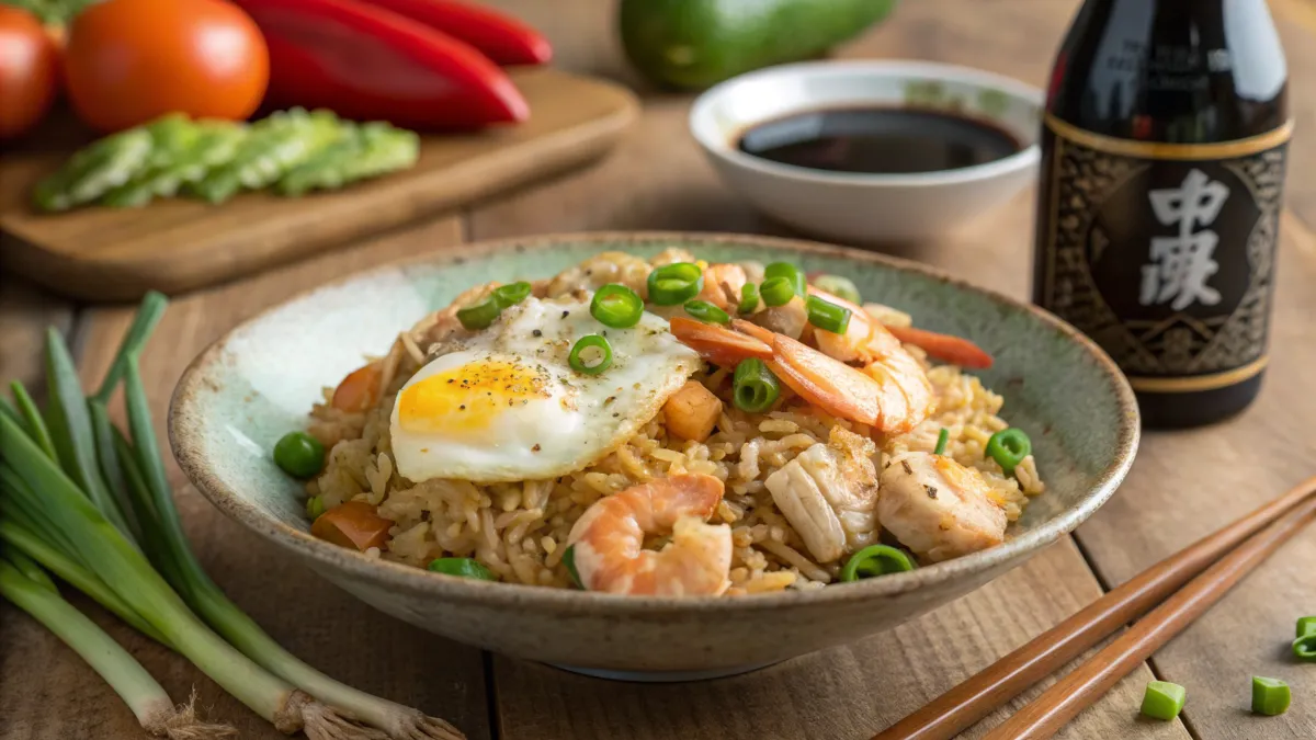 Fried rice with egg chicken and shrimp