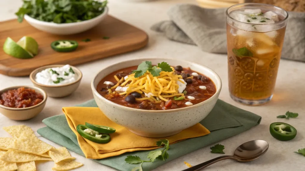 Taco soup Frios served with a variety of toppings