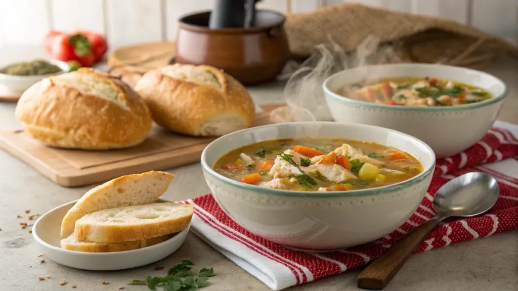 A sharing caldo de pollo at lunch