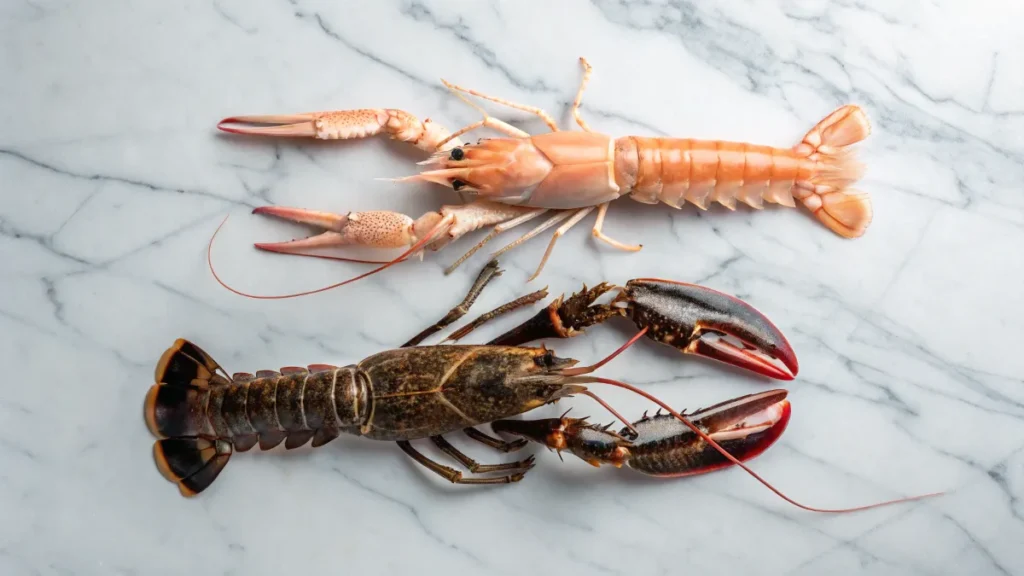 Langoustine and lobster size comparison.