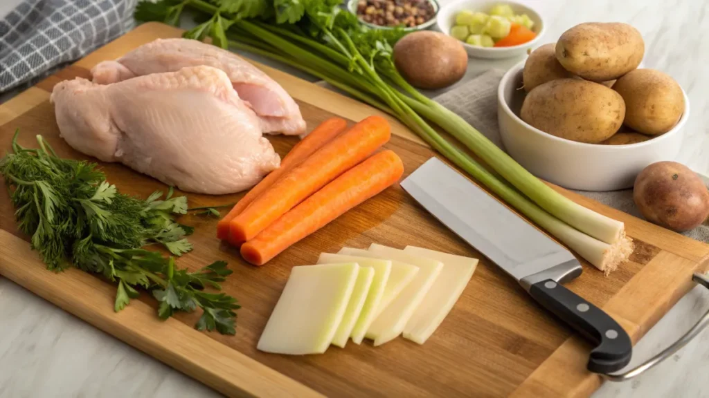 Fresh ingredients for caldo de pollo recipe