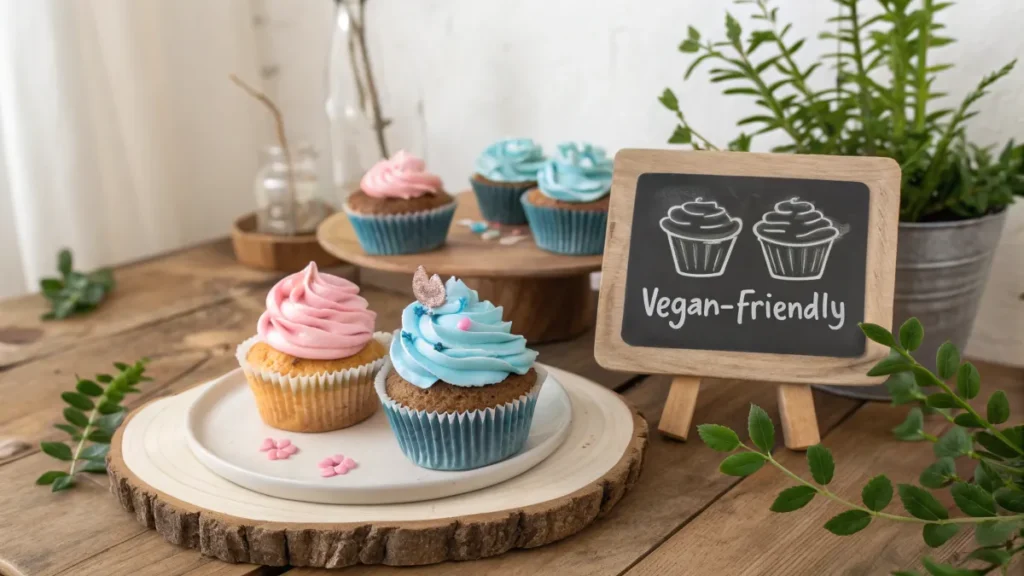 Gluten-free and vegan gender reveal cupcakes with natural coloring