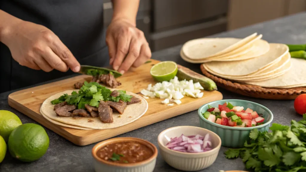 Preparing Tacos de Lengua