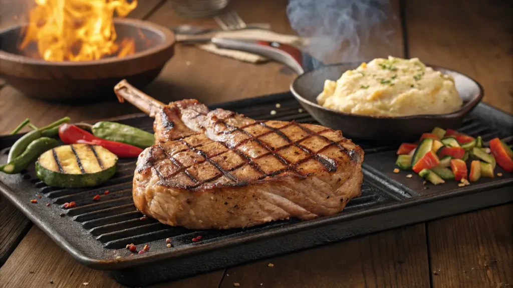 Perfectly Grilled Pork Ribeye Chop with Charred Grill Marks