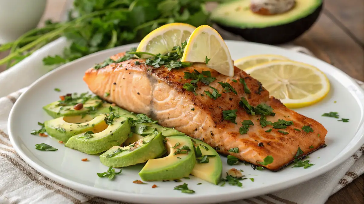 lemon herb salmon and avocado