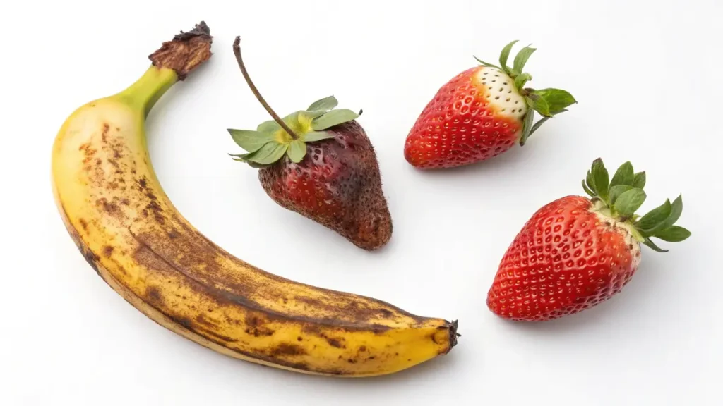 Overripe and Fresh Fruits Side by Side