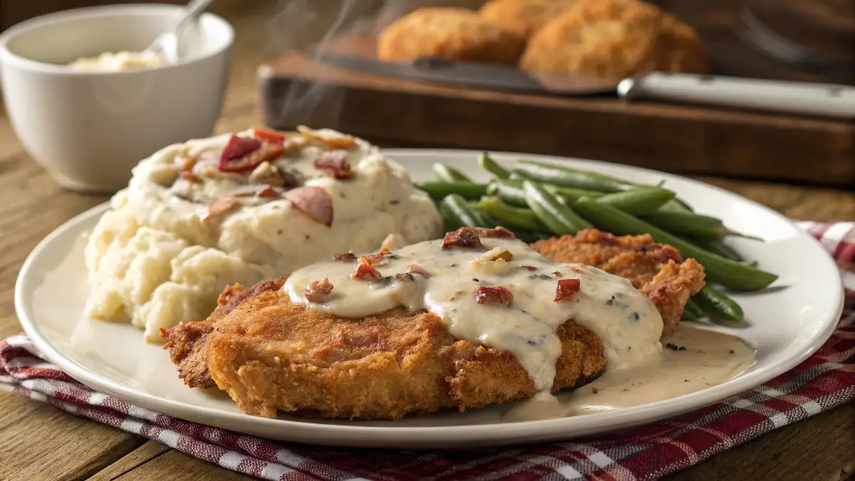 Crispy Country Fried Pork Chops with Bacon Gravy